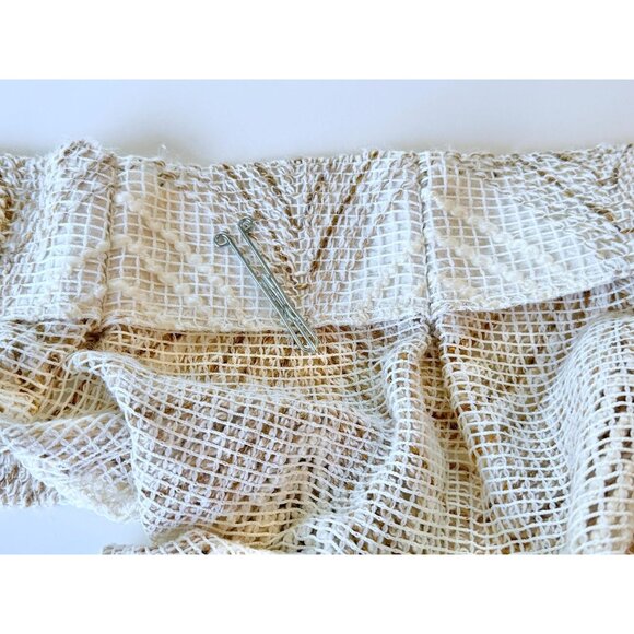 Vintage 70s mesh curtain, cream tan wavy pattern, pleated boho panel, for each - Picture 6 of 10